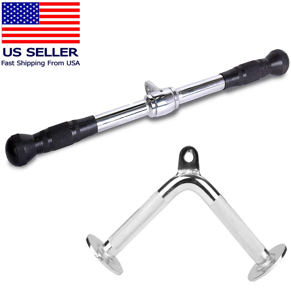 Home Gym Cable Attachment Handle Machine Strength Exercise Chrome Press Down Bar