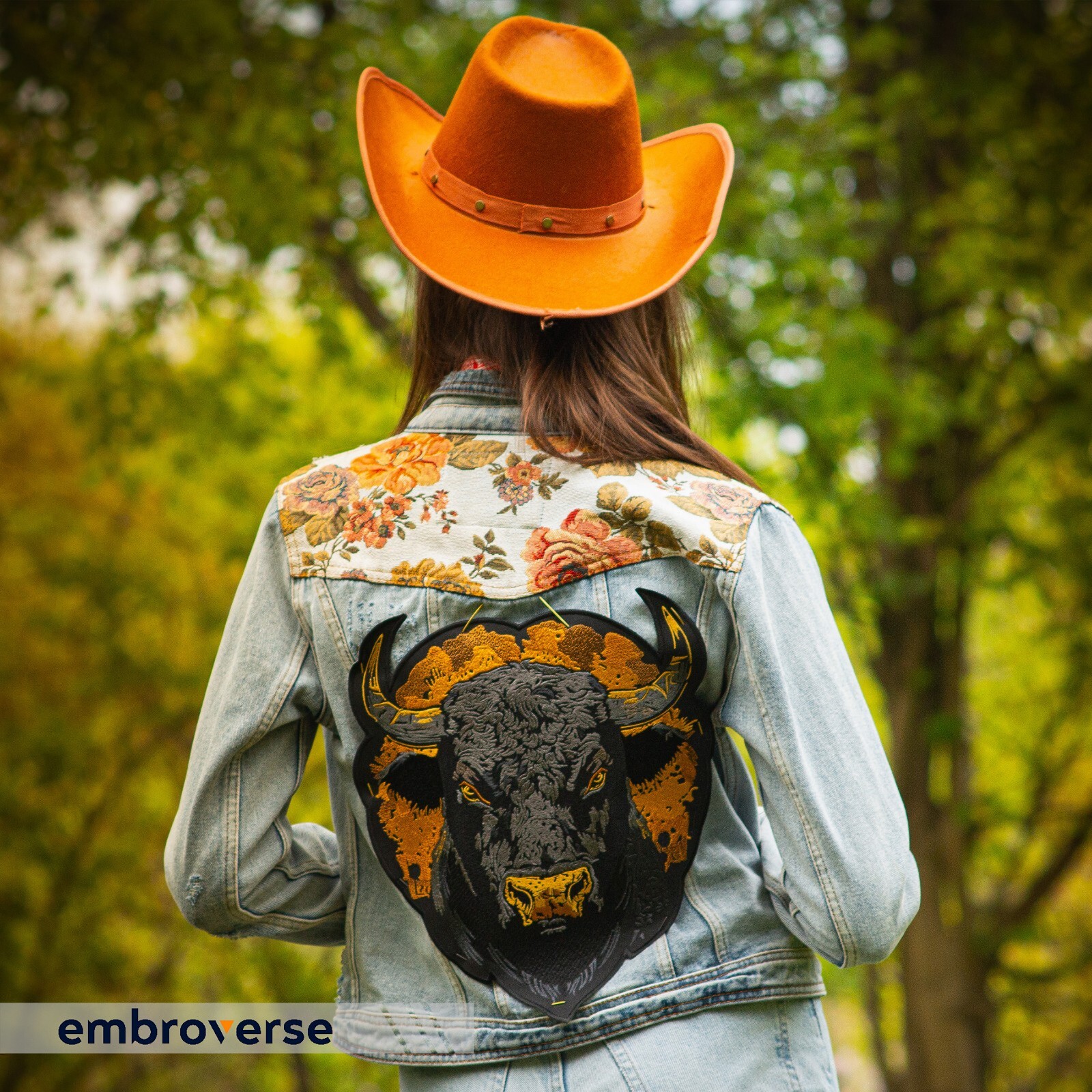 Brutal Bull Head Large Back Patch - Embroidered Wild West Rugged Bison, Iron On