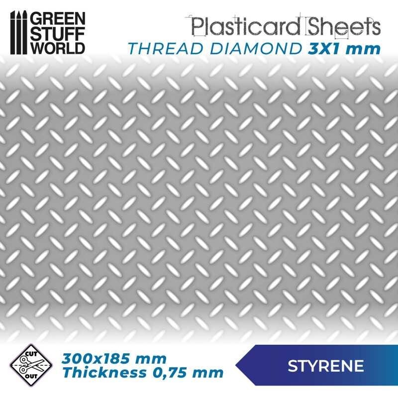 ABS Embossed Plasticard A4 - DIAMOND Single Tread plate - Styrene Plastic Sheets