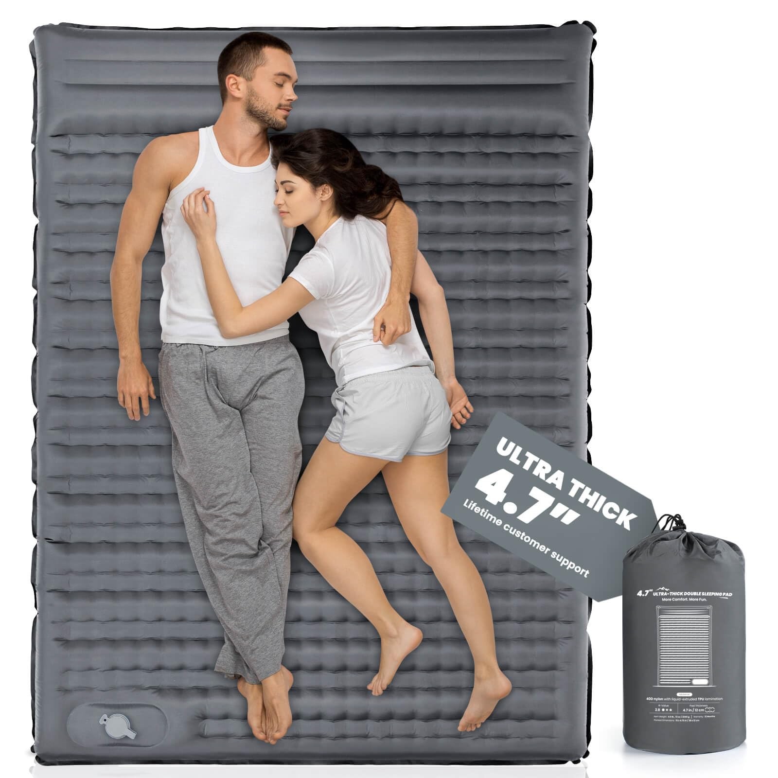 Double Sleeping Pad, 4.7“ Ultra-Thick Camping Mattress 2 Person for Backpacki...