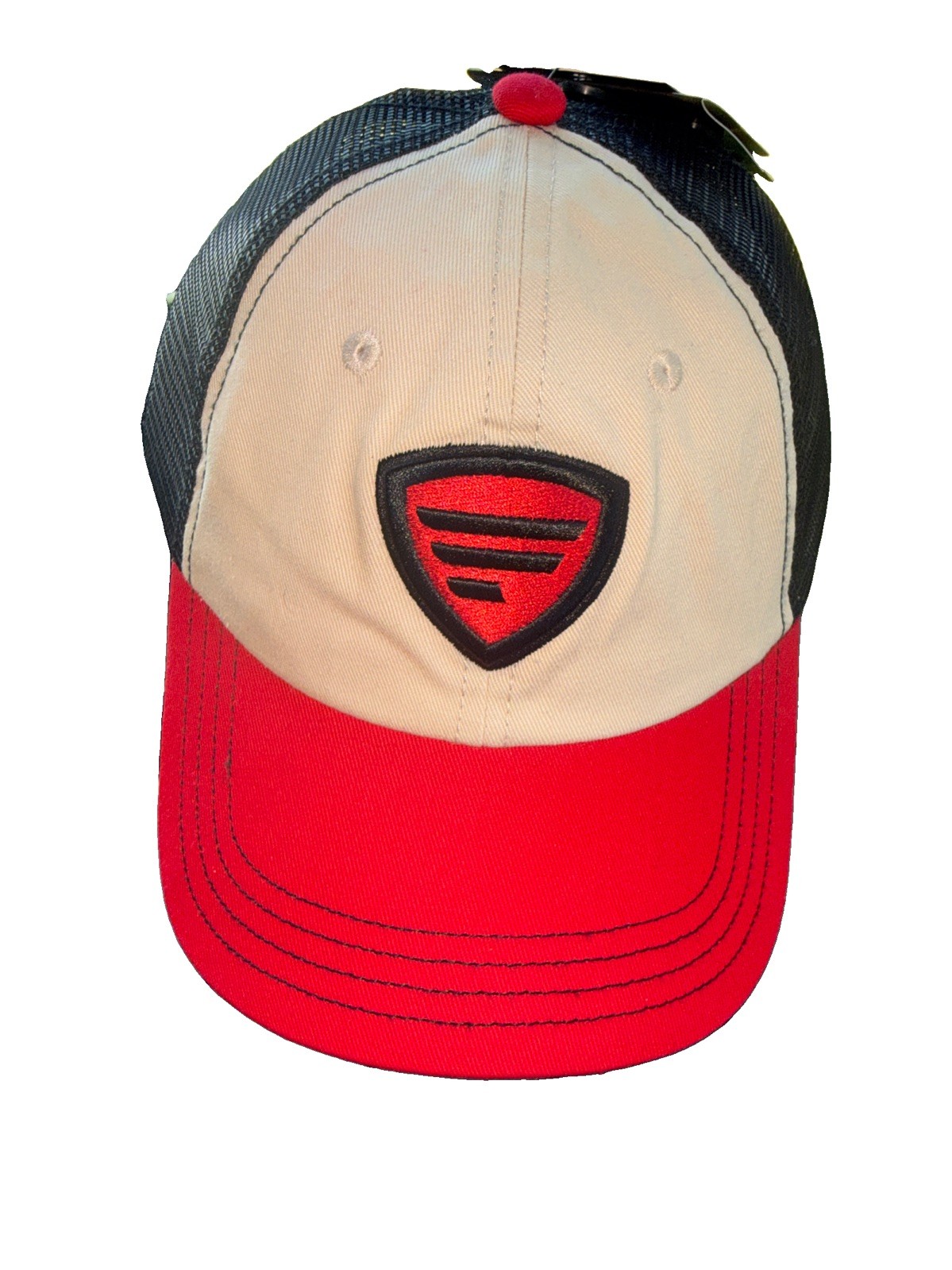 Favorite Future of Fishing Benchmark Logo on Red Tan Black Trucker Hat Cap NWT