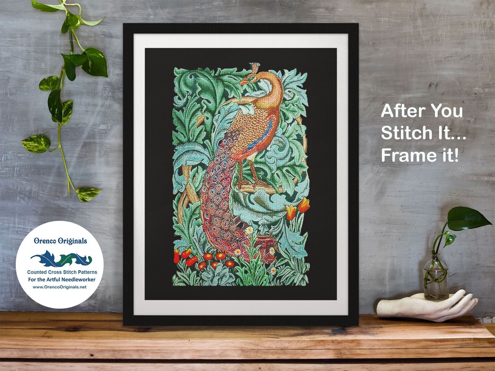 William Morris Acanthus Vine Blue Green Counted Cross Stitch Chart Pattern
