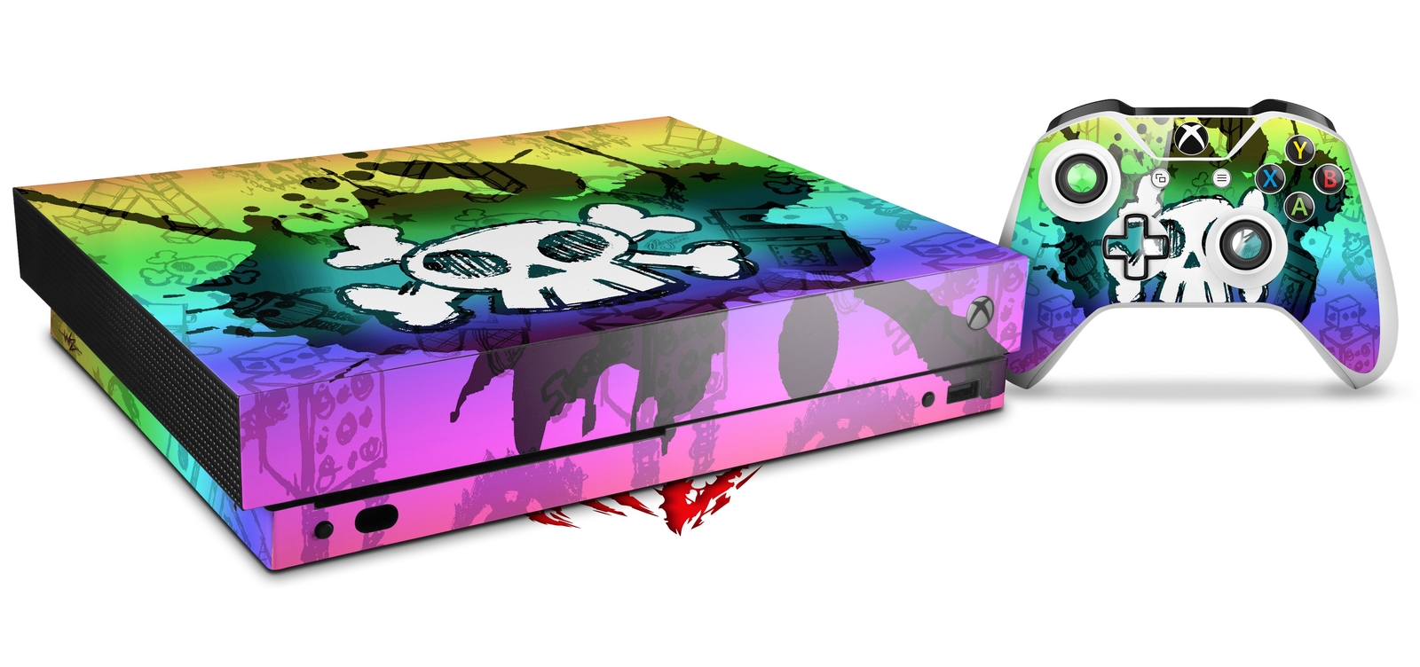Skin for XBOX One X Console Controller Cartoon Skull Rainbow Decal