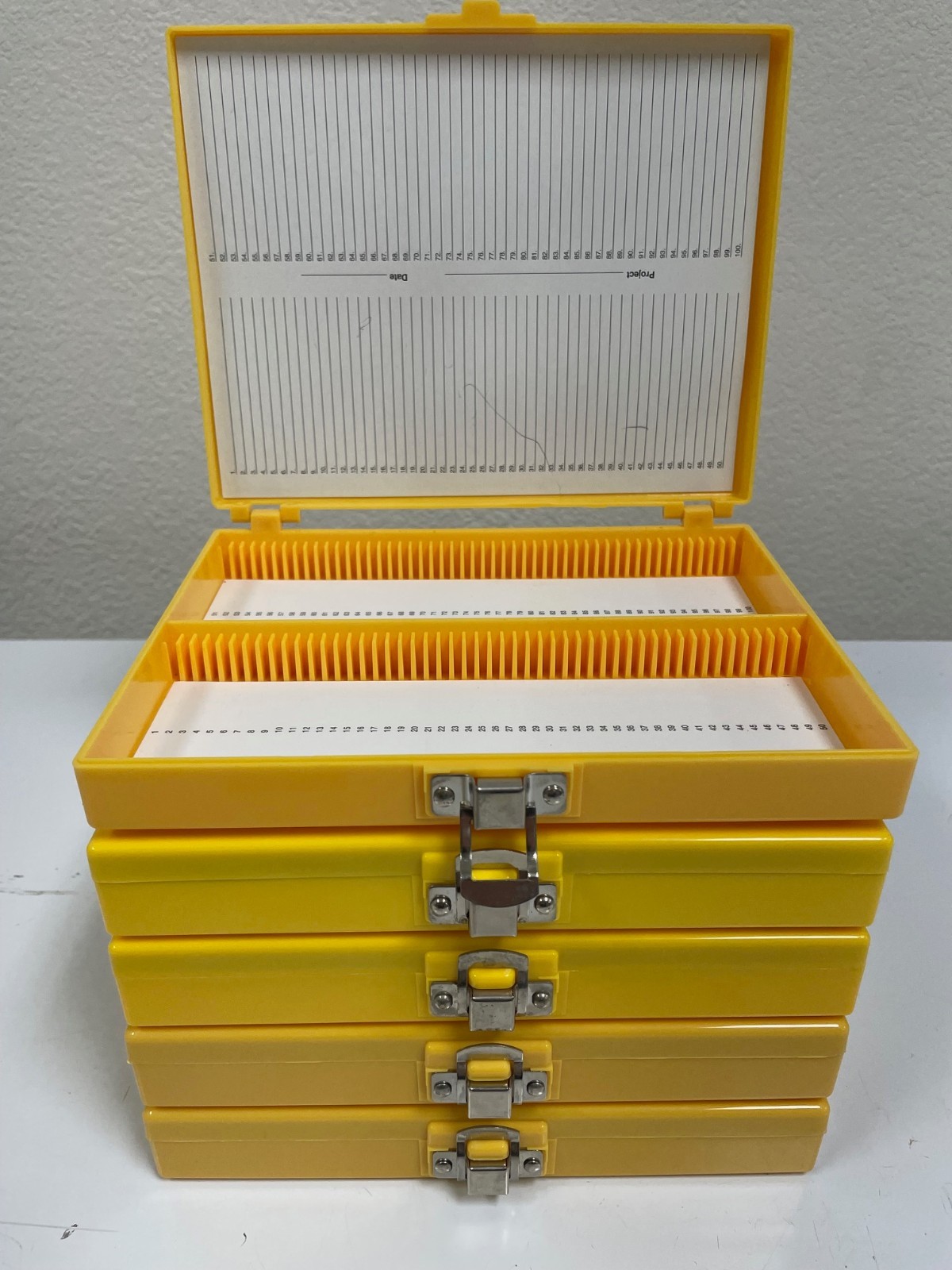 100- place microscope slide storage boxes