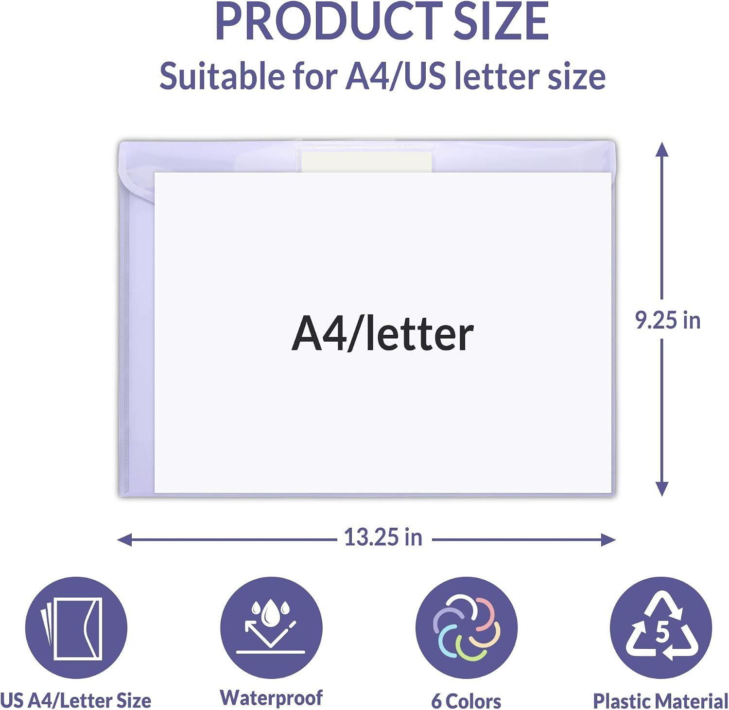 6 Pack Plastic Envelopes, Folders for Document for A4 Letter Size, Poly File Fol