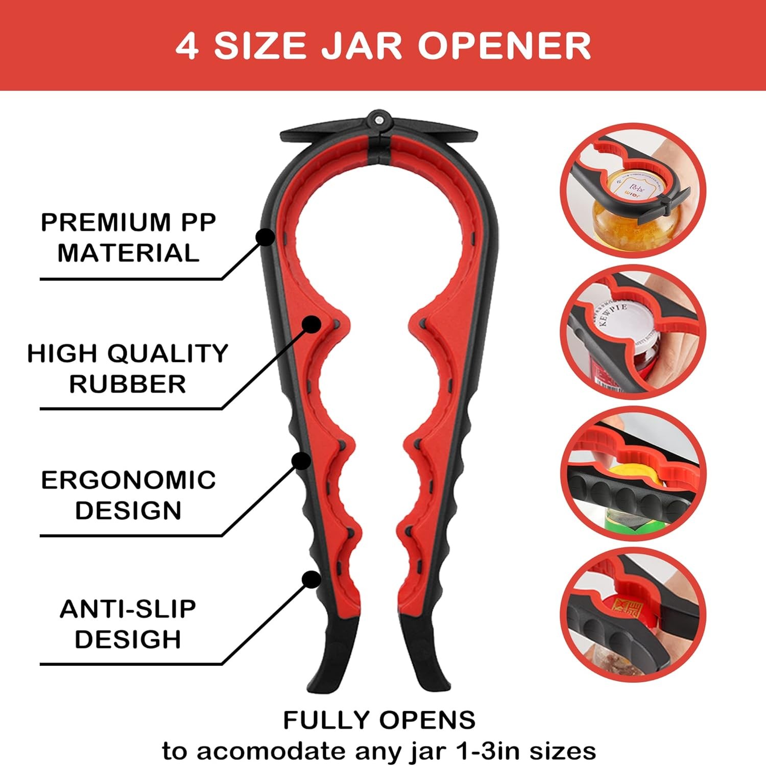 Jar Opener for Weak Hands, Seniors with Arthritis, 5 in 1 Multi Function Bottle