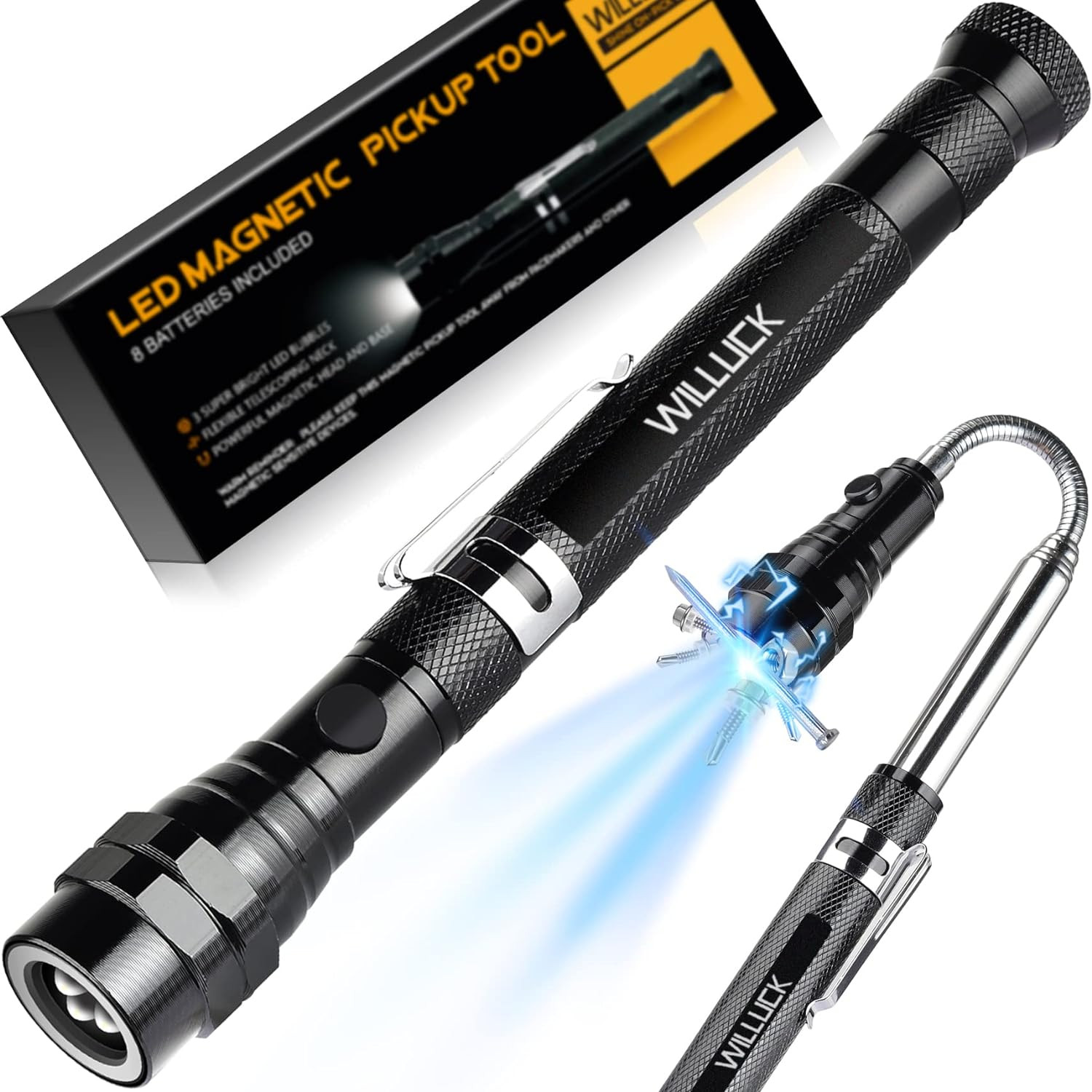 Magnetic Pickup Tool with LED Flashlight Telescoping 22.5 Inch Stocking Stuffers