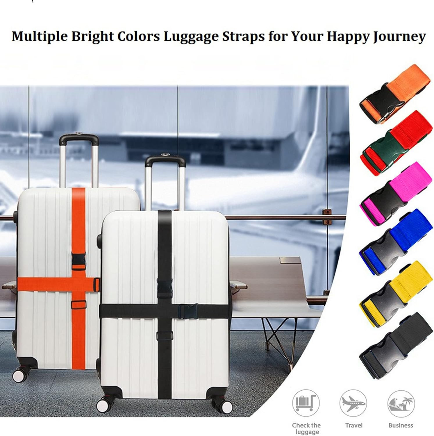 2 Pack Suitcase Straps, Bright Color Adjustable Luggage Belts, TSA Approved (Red