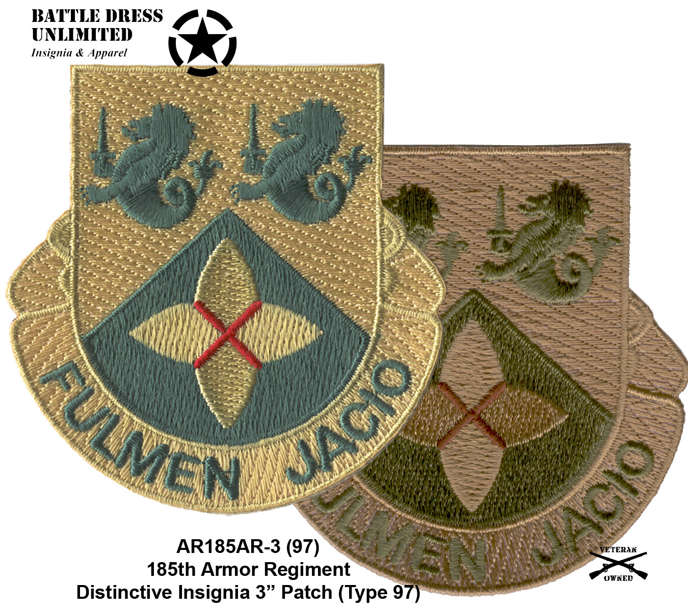 185th Armor Regiment, Distinctive Insignia Patch-DI DUI Crest US Army