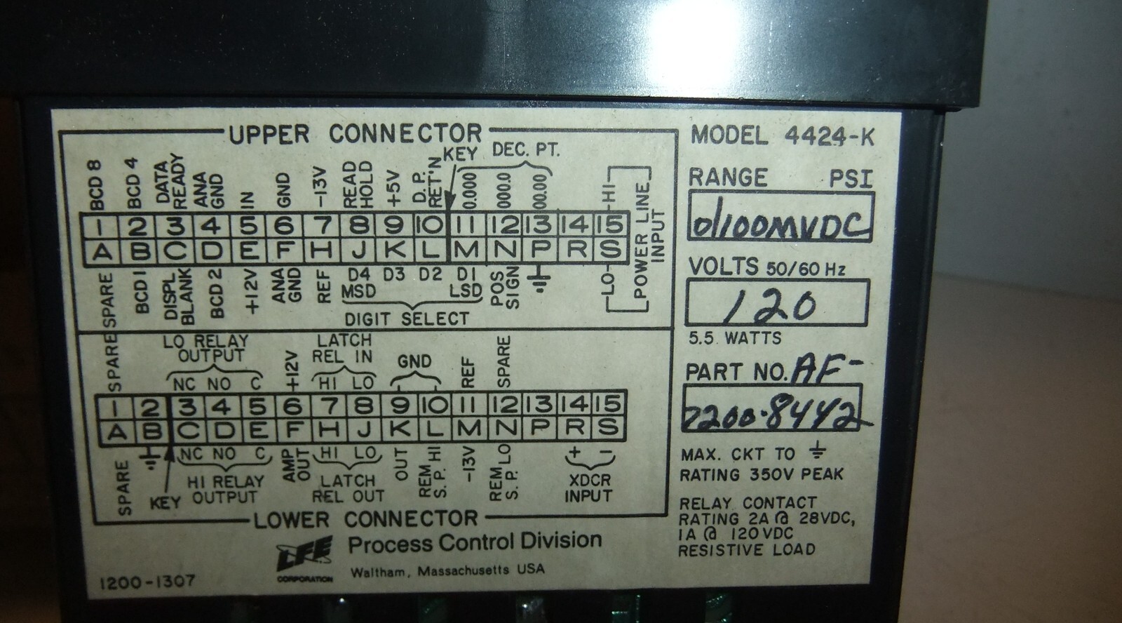 LFE AF7200-8442 Digital Panel Meter 0-100 MV DC