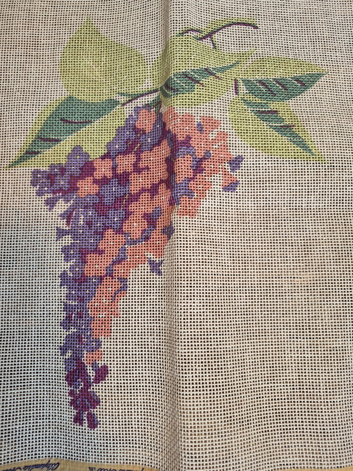 Vintage Tapestry Needlepoint Lilac Pattern On Aida Mesh