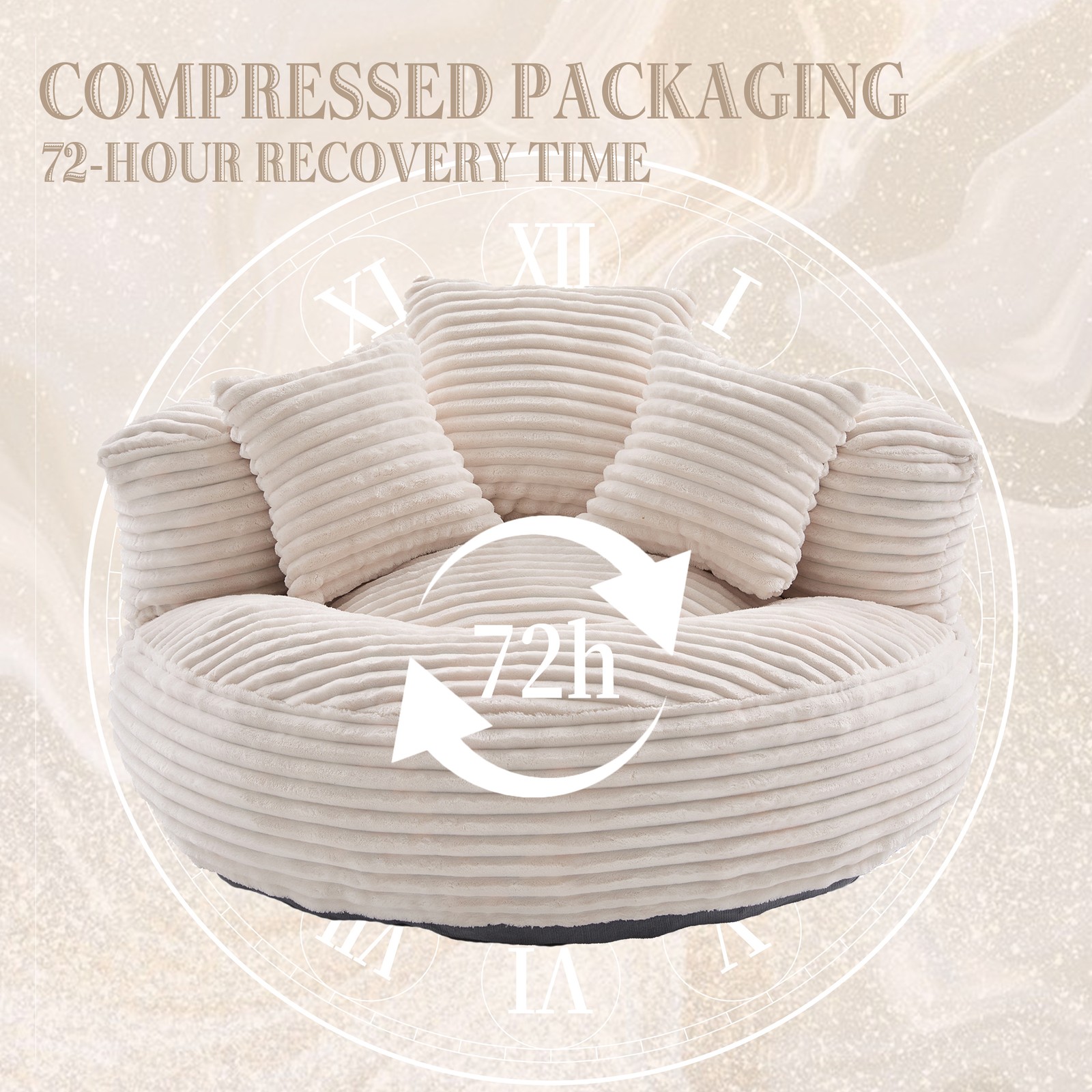 Oversized Corduroy Bean Bag Chair w/ Memory Foam Filled & Pillows for Apartment