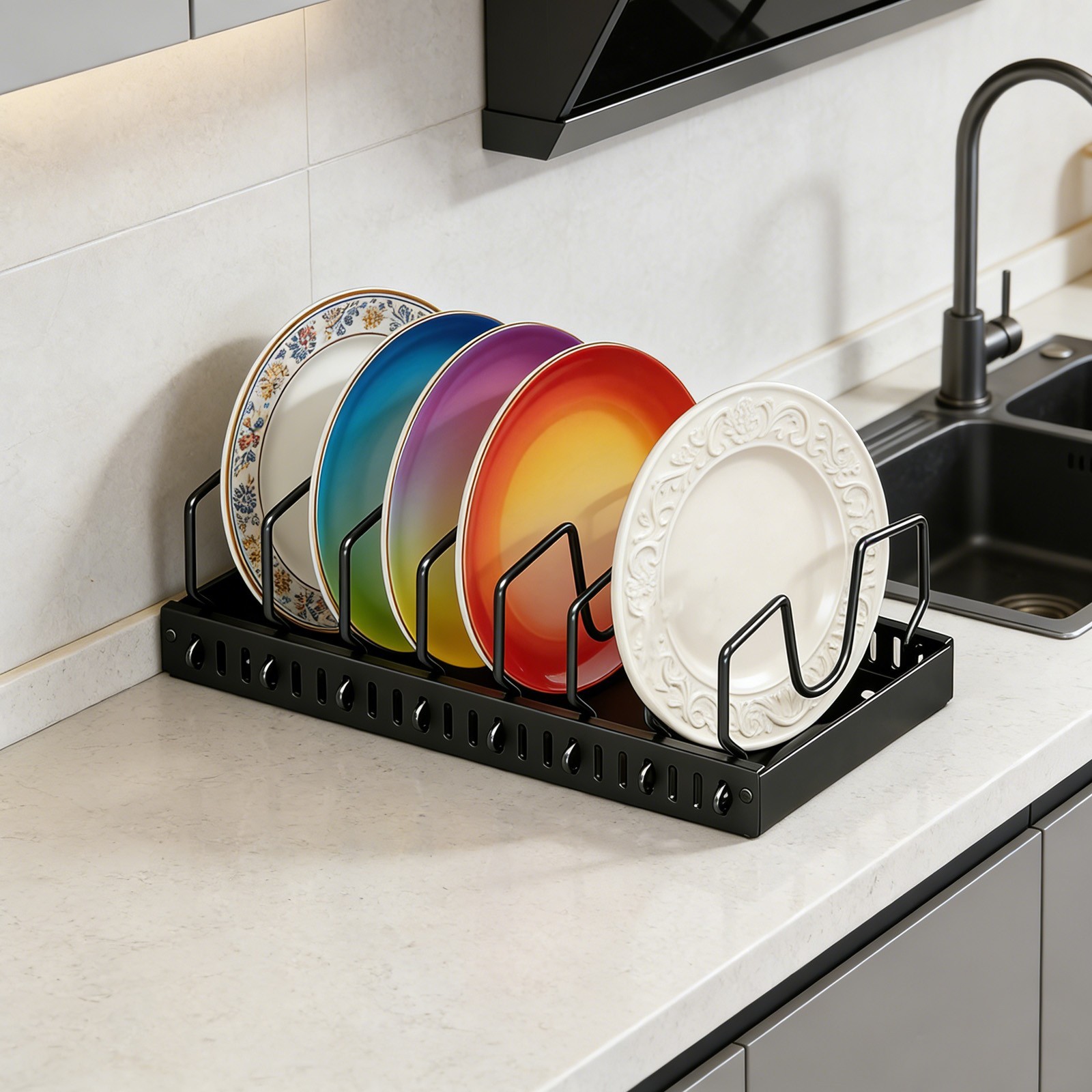Kitchen Pans Organizer, Pull Out 8-Partition Pans Organizer with Slide Rails