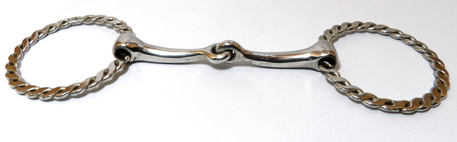 Silver Horse Bit Double Jointed Loose Twisted Rope Ring Snaffle 6" Mouth
