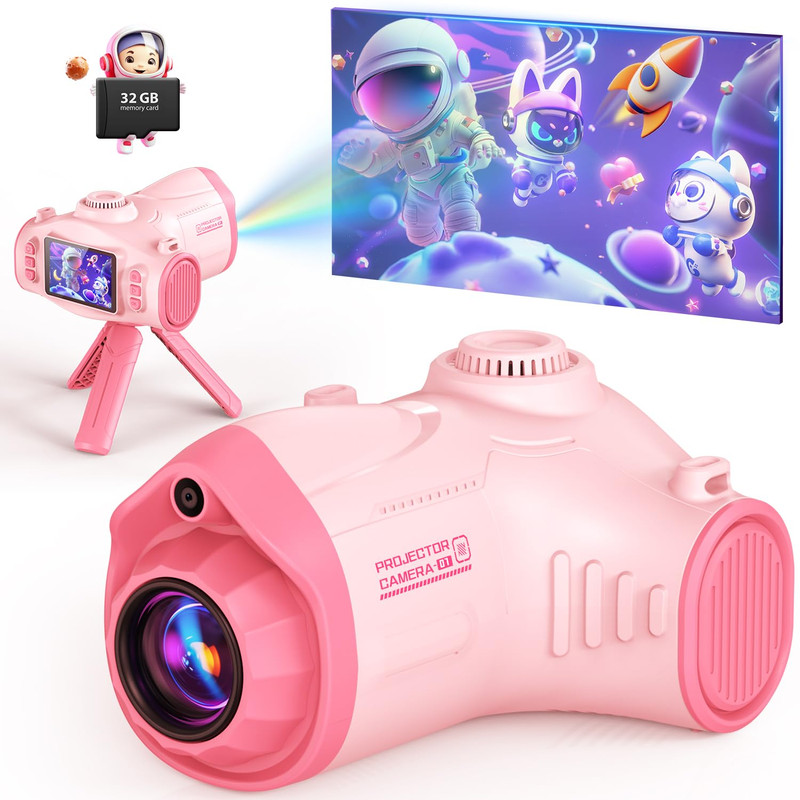 Uffylle Kids Camera Projector Big Screen 1080P Photography Kids Recorder Tripod