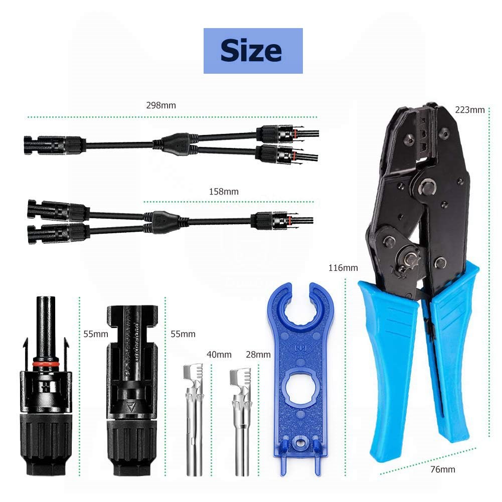 Solar Panel Crimping Tool,Crimping Tool Kit with 10PCS Connectors and 2PCS Sp...