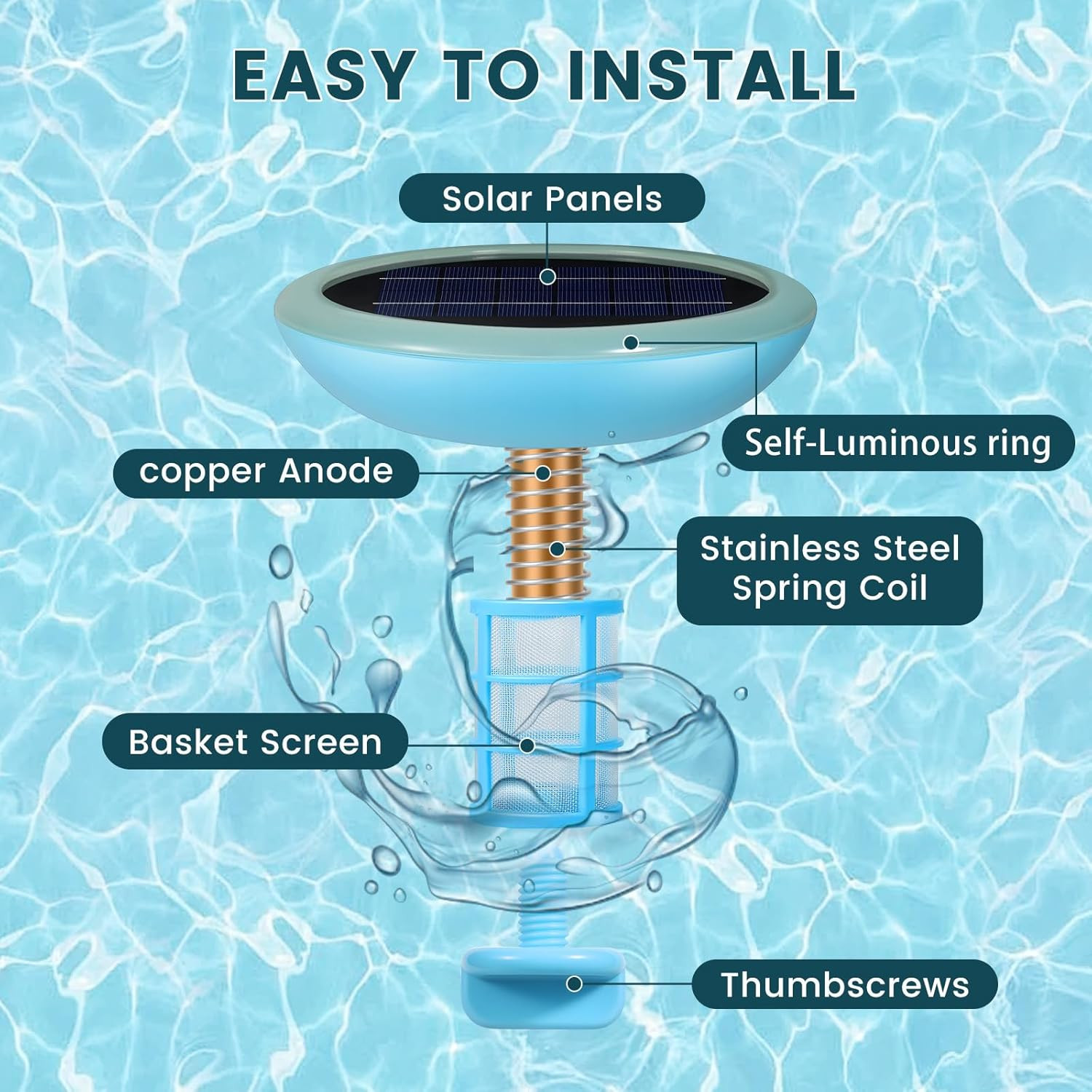 Pool Ionizer Solar Powered Self-Luminous,Copper Ionization,Floating Automatic Wa