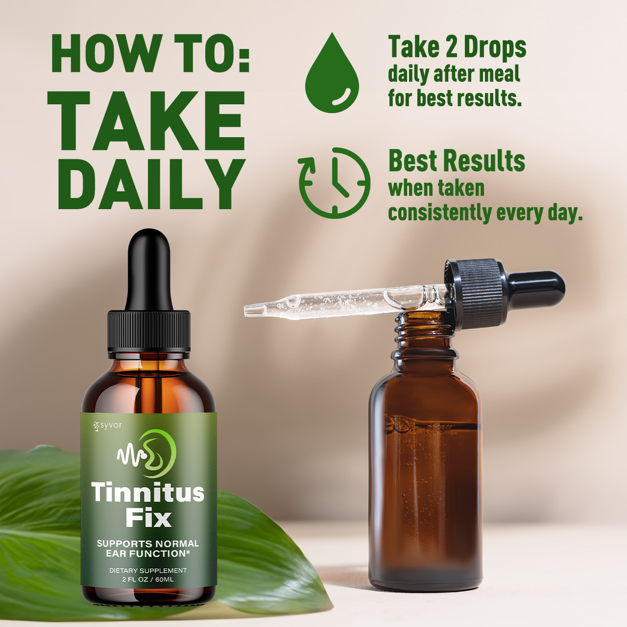 (2 Pack) Tinnitus Fix Ear Health Drops All Natural TinnitusFix Vitamin 60 Servs