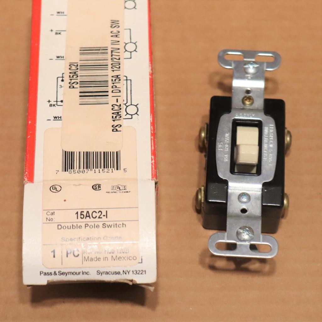 One Pass & Seymour 15AC2-I 15A Double Pole Switch Ivory Spec Grade