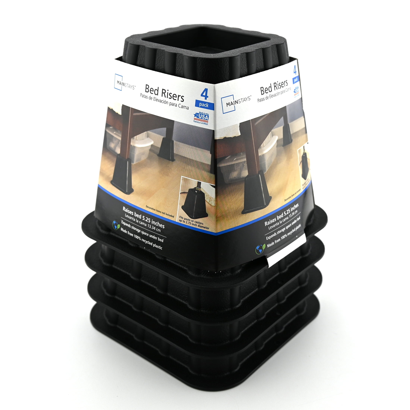 4 Pack, Black Bed Risers, Raise Your Bed to Create Storage Space,NEW