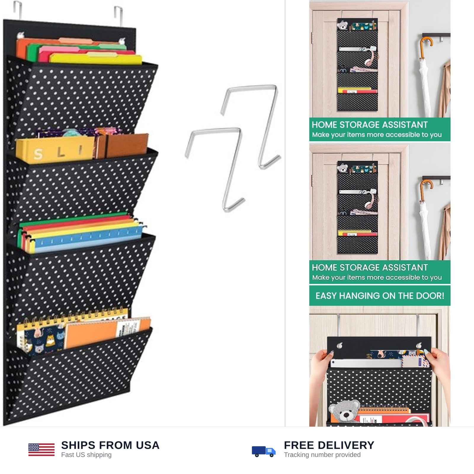 Hanging Wall Organizer, Wall Mount/Over The Door Office Supplies Filing Folde...