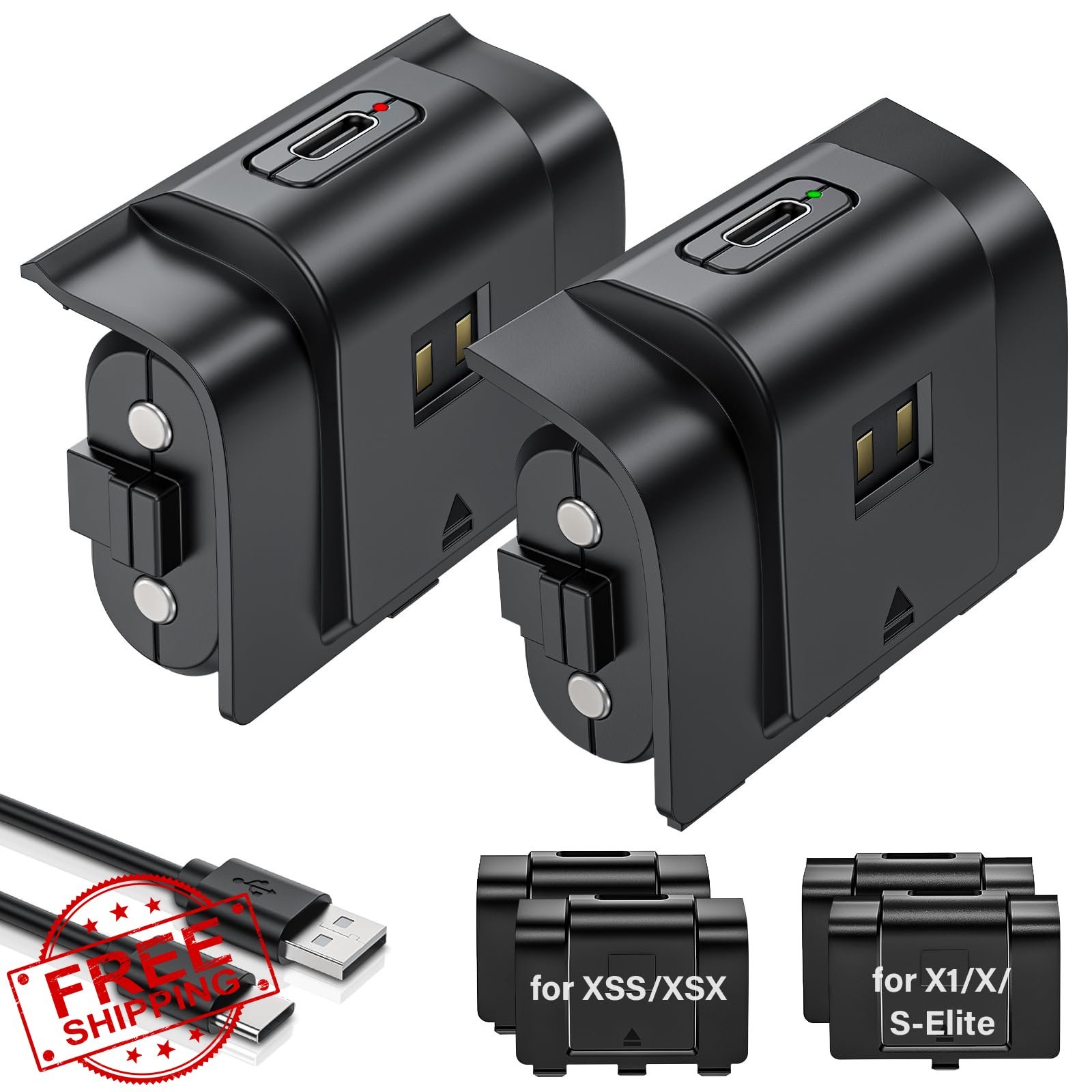 Rechargeable Controller Battery Pack Xbox 2x 4800mAh USB-C 4 Covers 2 Pack