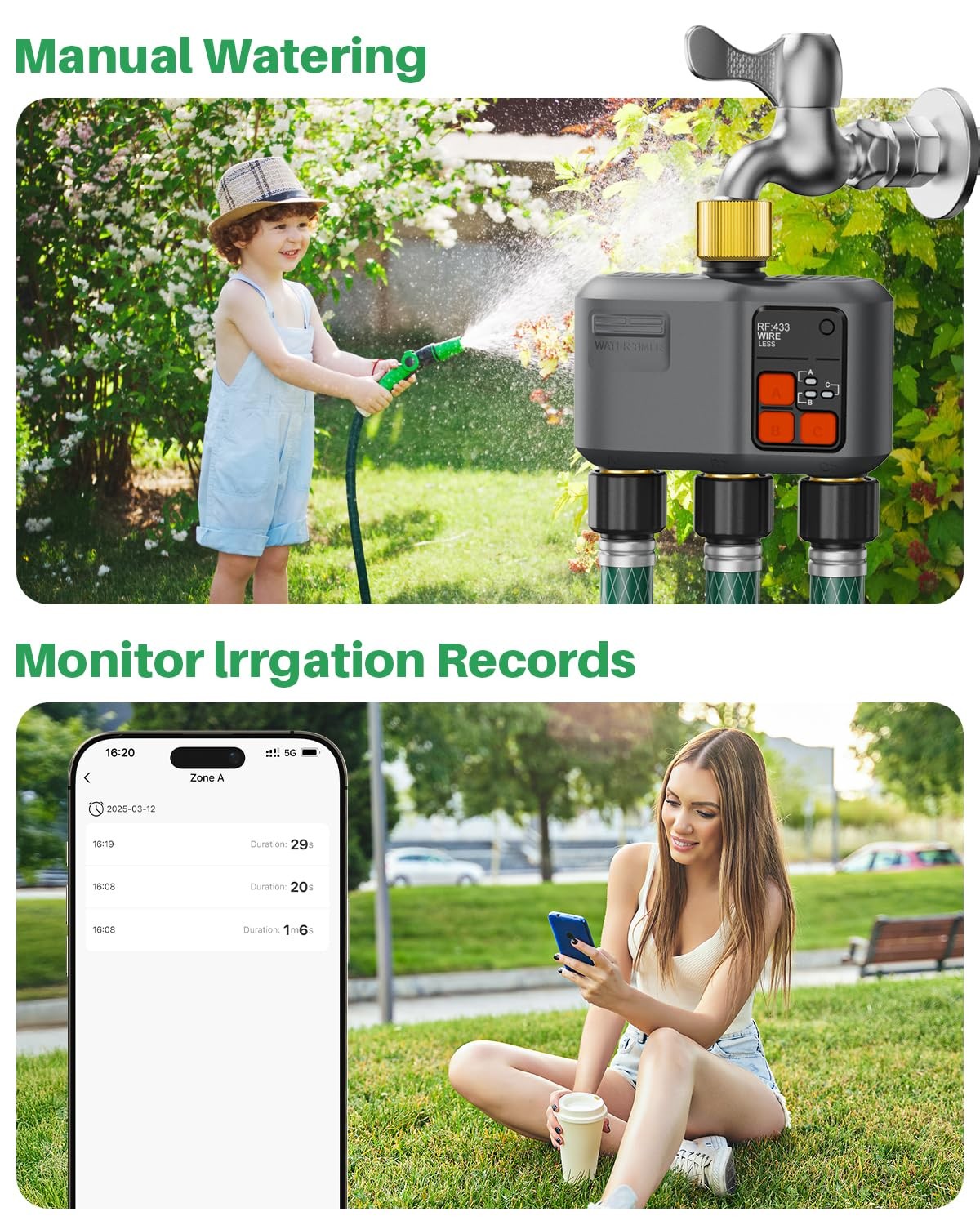 Johgee Wifi Sprinkler Timer 3 Zone 984 Ft Range 3 Outlet Smart Water Timer For