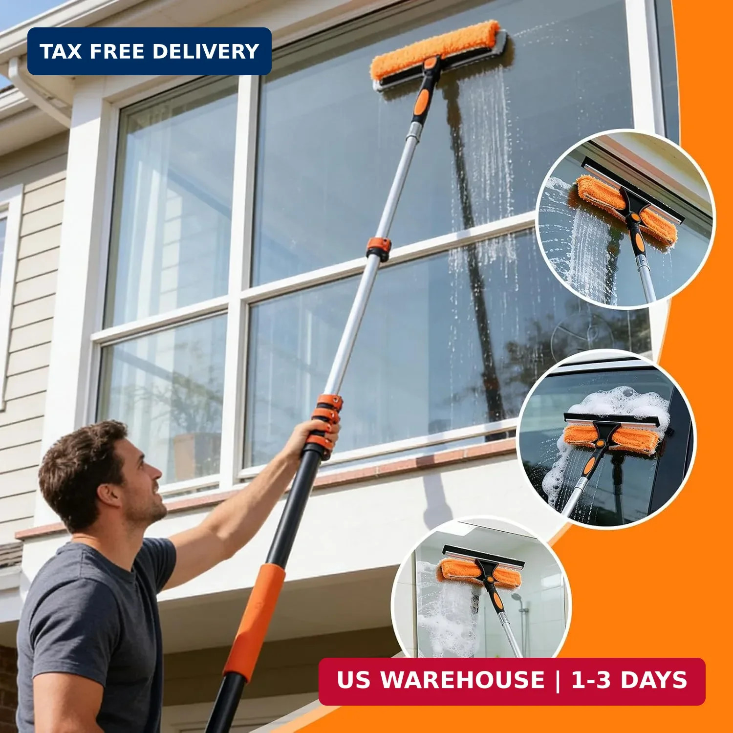 30FT High Window Cleaning Kit, 5-24 FT Telescoping Extension Pole with Dual Acti