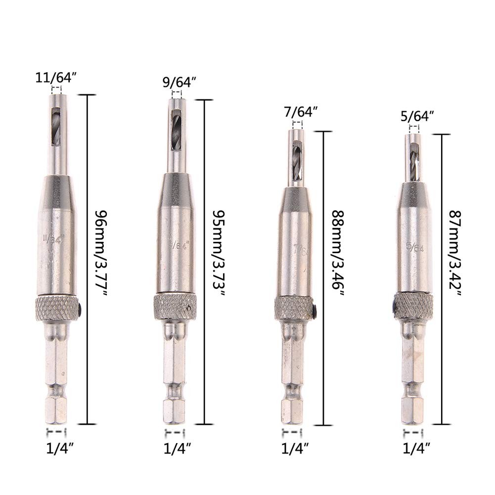 Self Centering Hinge Tapper Core Drill Bit Set 4 Pcs 1/4inch Quick Change Hex