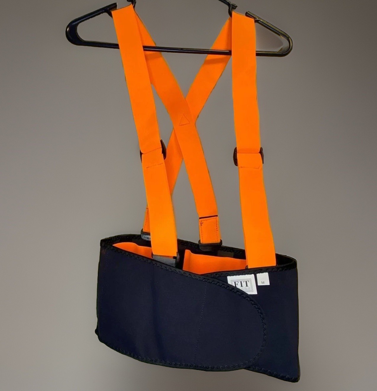 New FIT Industrial Back Support w/Suspenders Men’s Size M (28-36) Orange/Black