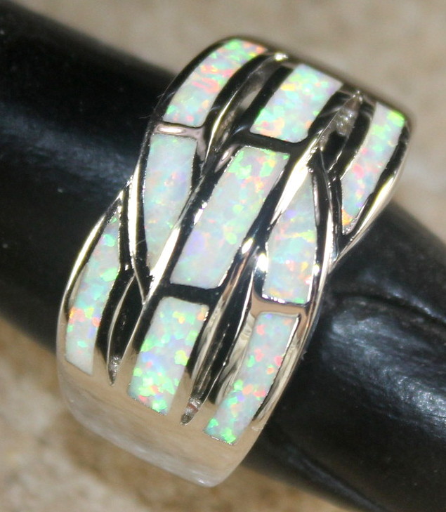 SILVER Elegant White Fire Opal Big Ring Size 8 WR40305
