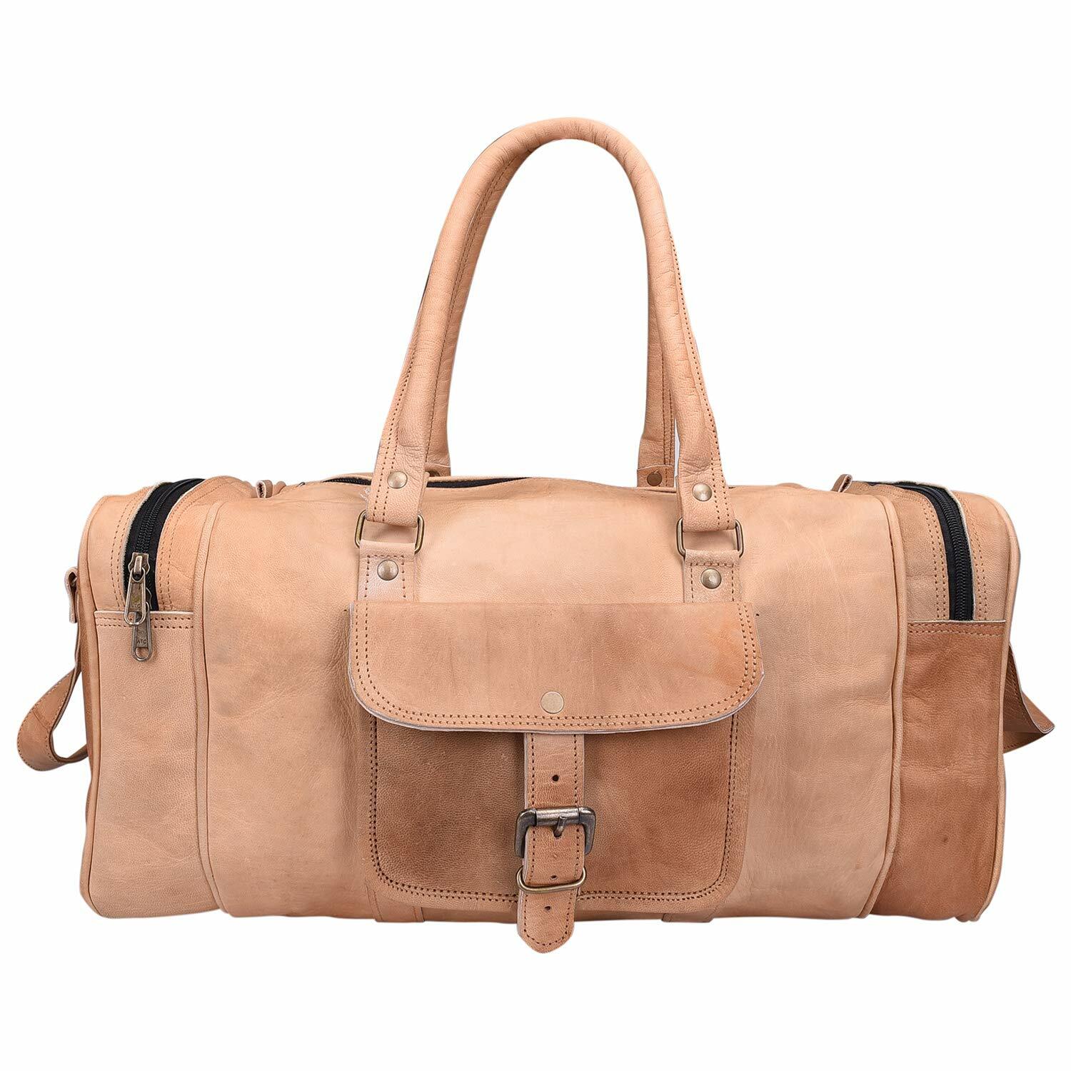 Large Genuine Vintage Leather Holiday Travel Luggage Duffle Gym Bag Overnight
