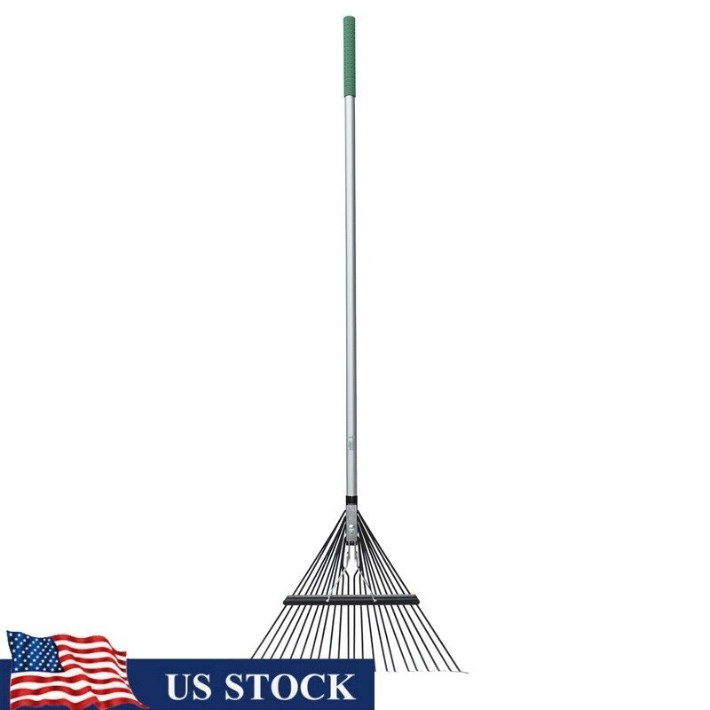 Fiberglass Long Handle 22 Tine Steel Leaf Rake Comfort Grip Durable Garden Tool