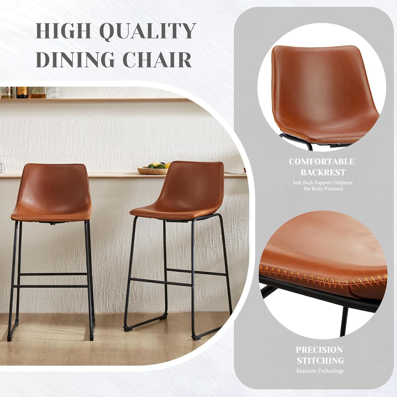 Counter Height Bar Stools Set of 2 30 inch Height Stool Faux Leather Barstools