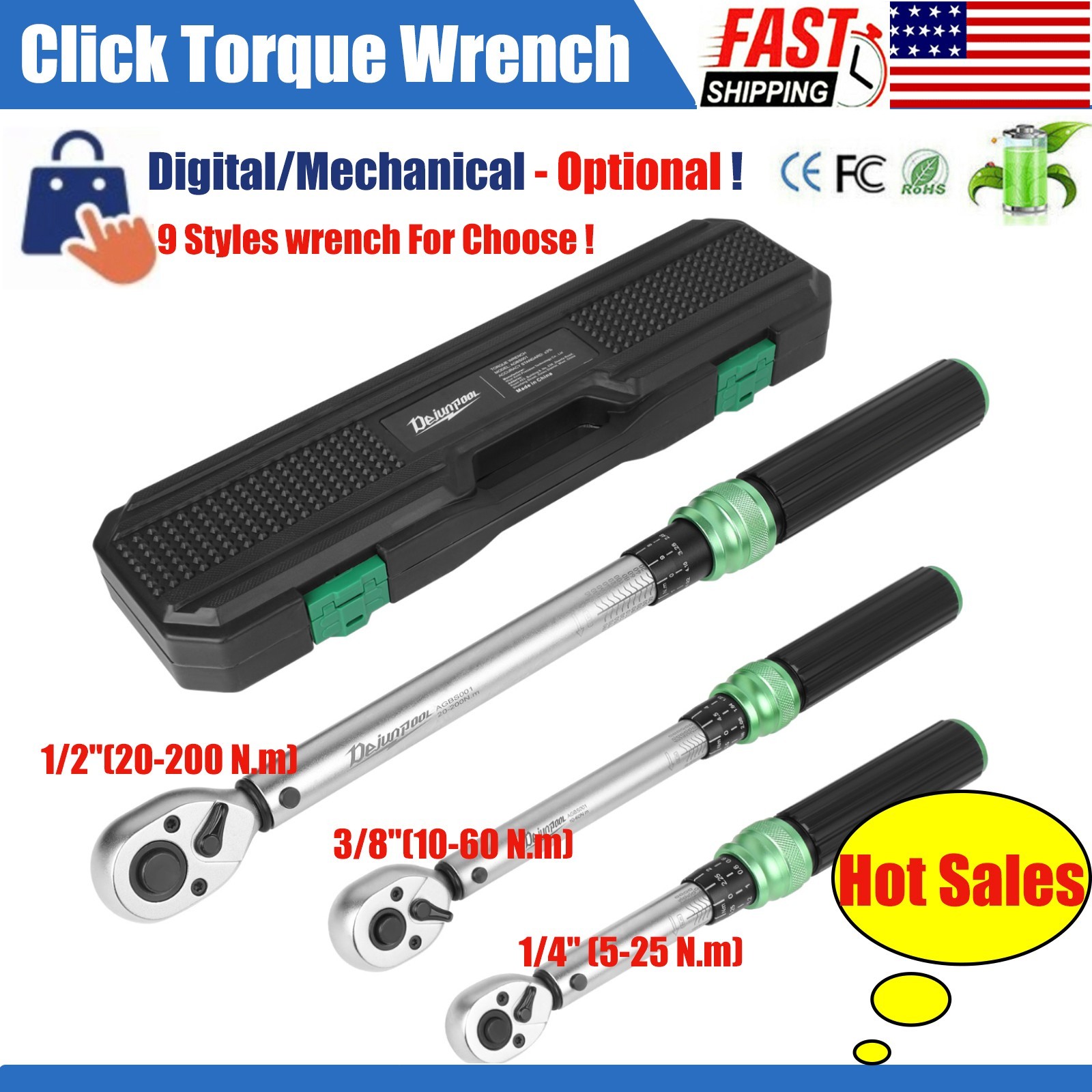 ✅1/4''/3/8''/1/2''Drive Torque Wrench Set Click Torque Wrench Adjustable Upgrade