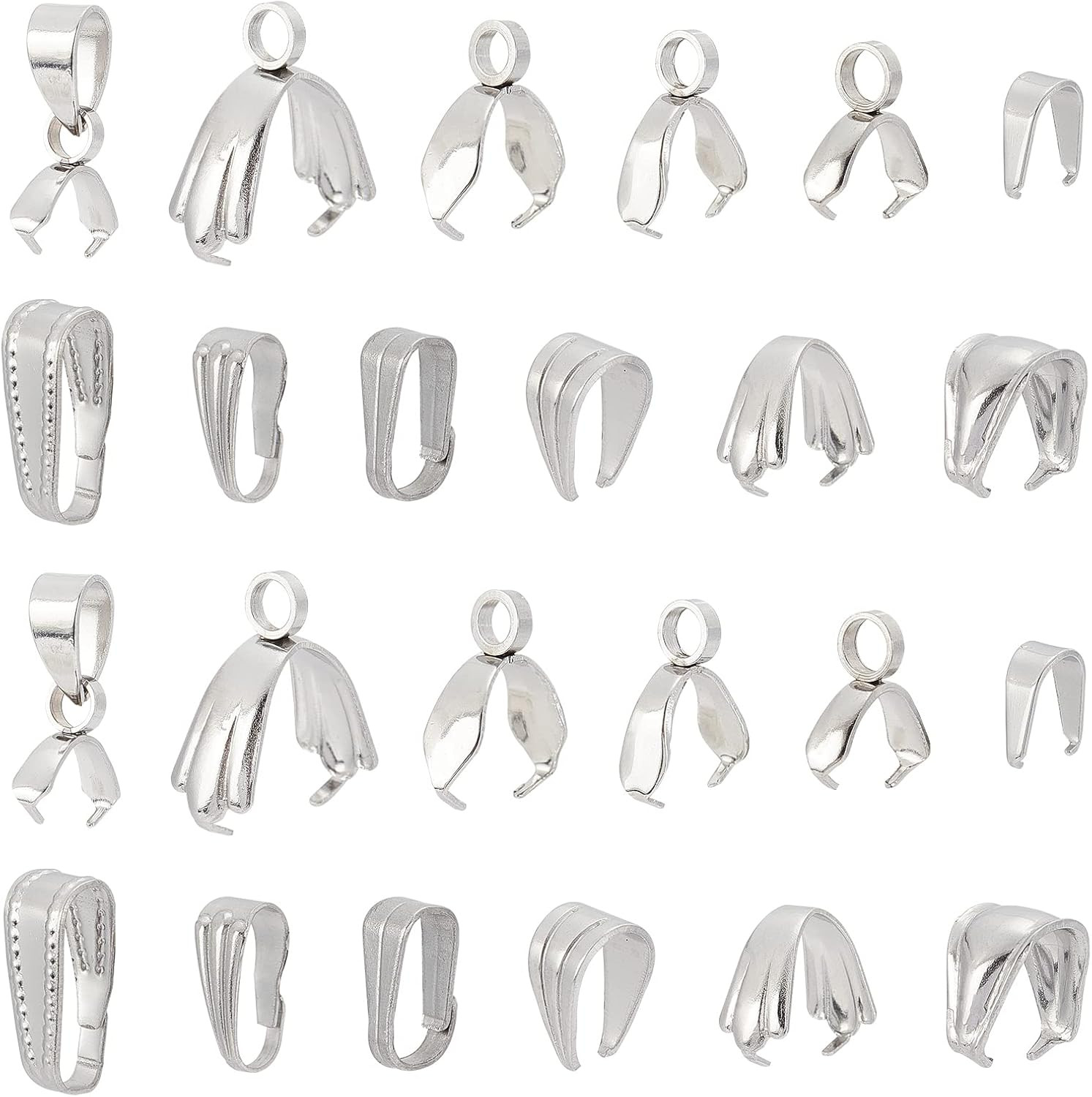 UNICRAFTALE about 120Pcs Snap on Bails Stainless Steel Pinch Bails Pendant Bails