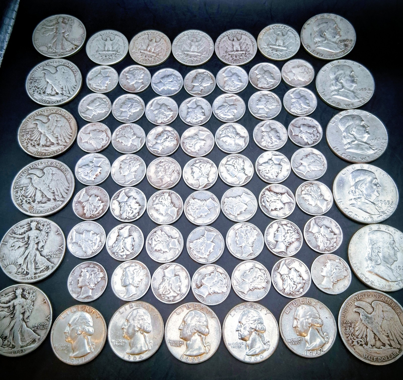 ​$1 Face US 90% Silver Lot 2 Quarters and 1 Half Dollar