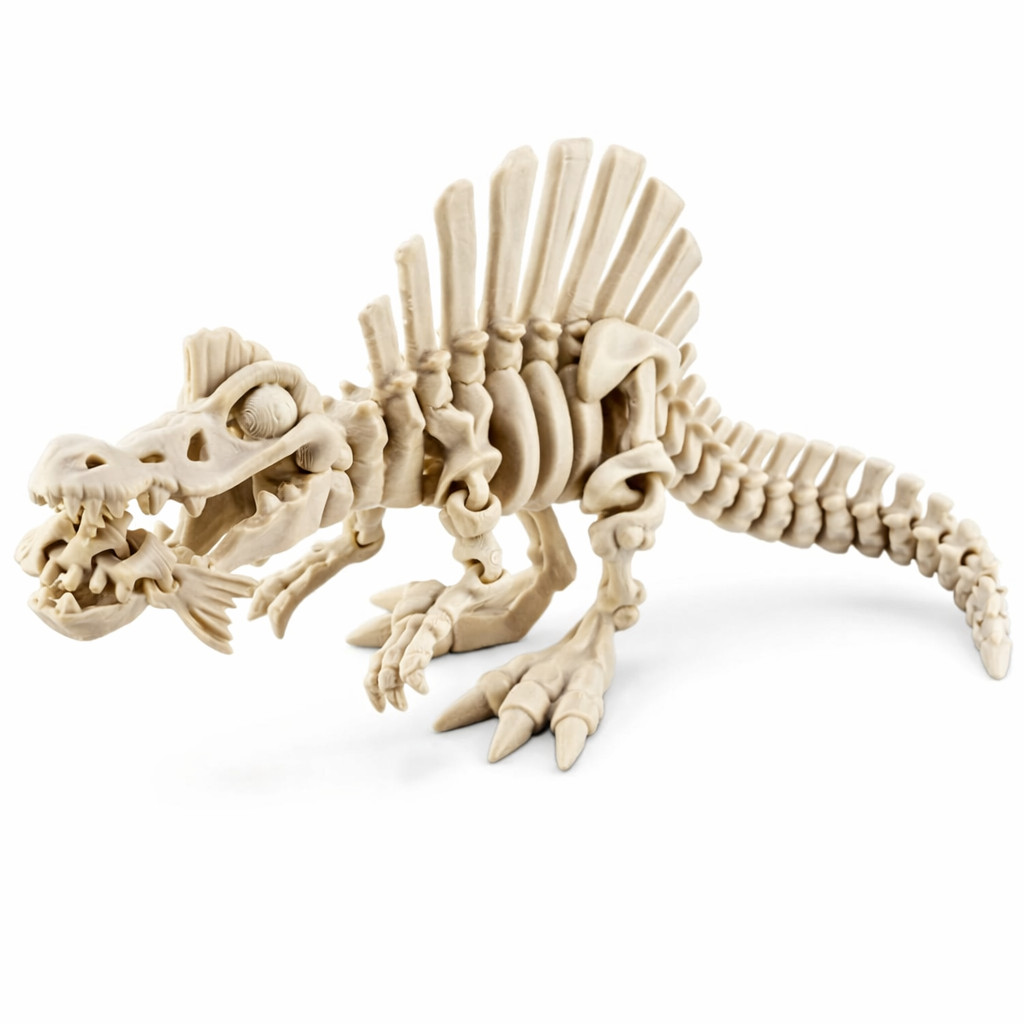 3D Printed Dinosaur Skeleton Spinosaurus Articulated Figure Toy Color Bone 9in