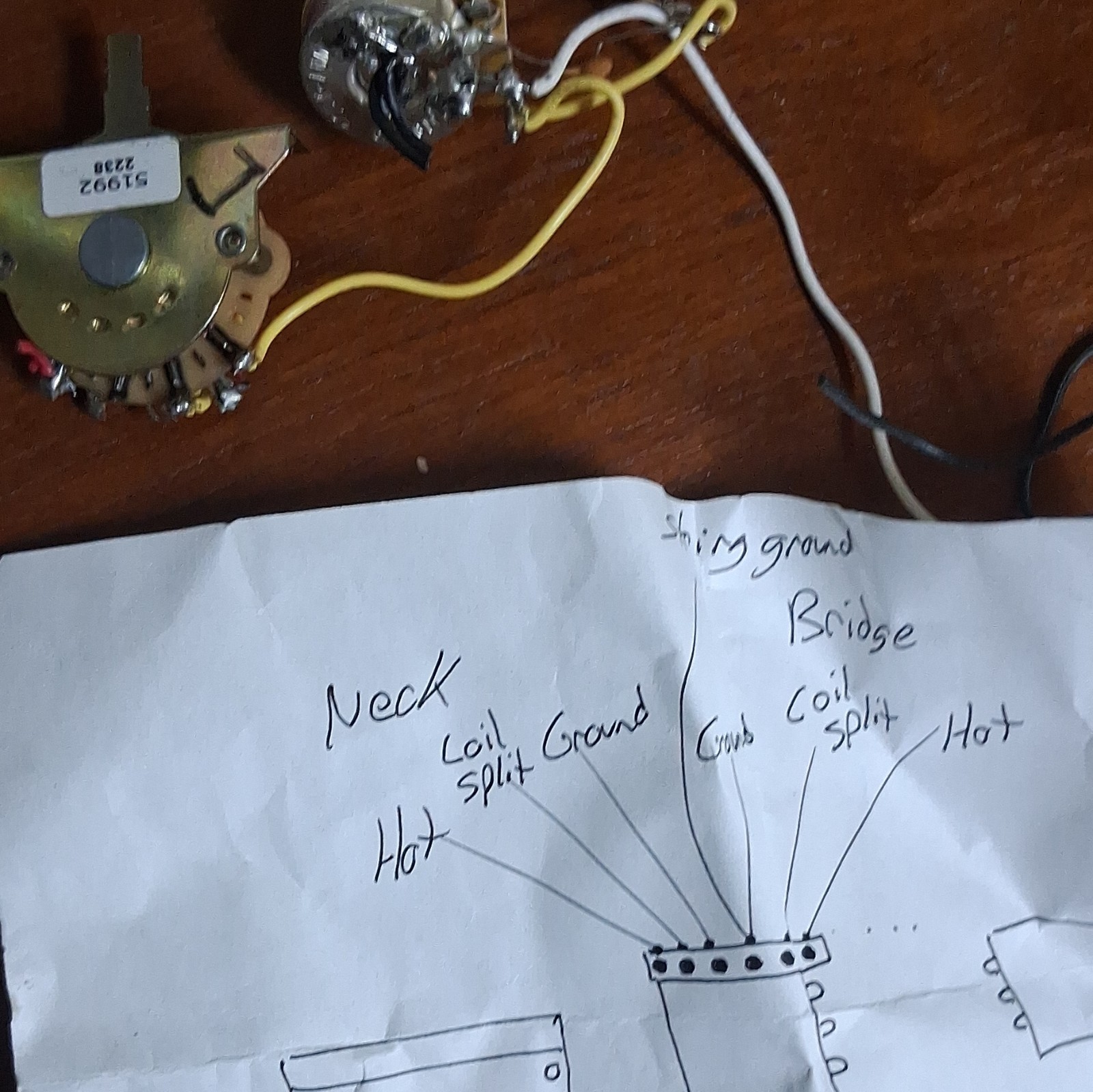 3 Position 500k Wiring Harness Assembly For H H Telecaster. No Instructions SAVE