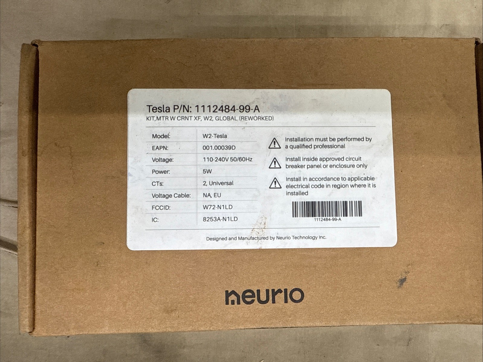 Neurio Bi-Directional Electronic Meter LED AC 110-240V Tesla 1112484-99-A