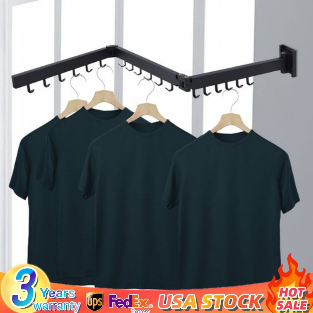 Tri-fold Drying Rack 360° Rotating Shaft Retractable Clothes Hanger Wall Mount