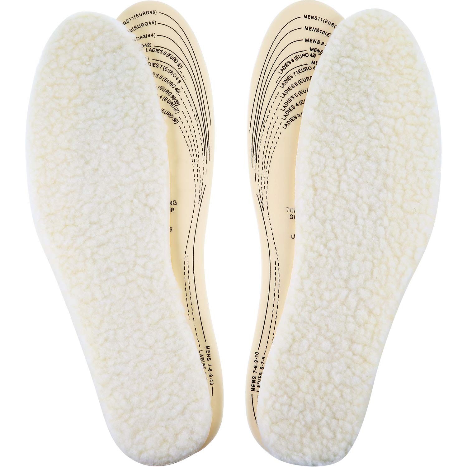 Frienda 2 Pairs Wool Shoe Insoles Warm Winter Cut to Size Unisex Beige