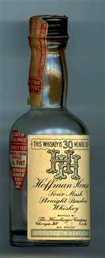 Hoffman House Straight Bourbon Whiskey Empty Miniature Glass Bottle 1930's