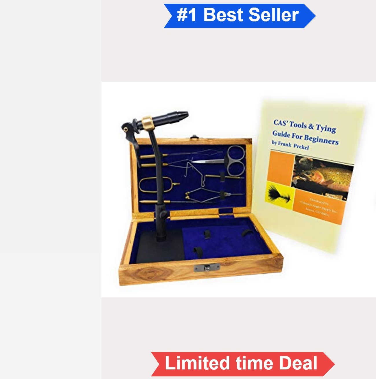 Fly Tying Kit Rotary Vise Bobbin Scissors Whip Finisher Wooden Box Complete Set