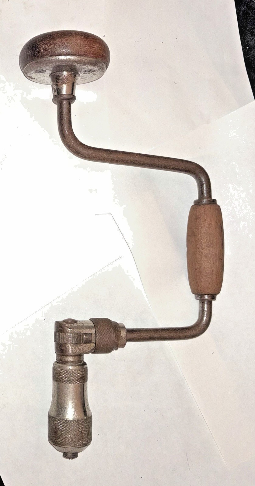 VINTAGE 13.5" long Wood handled Ratcheting HAND CRANK BRACE DRILL