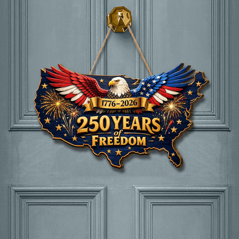 USA Map Years History Patriotic United States Wall Sign with Rope