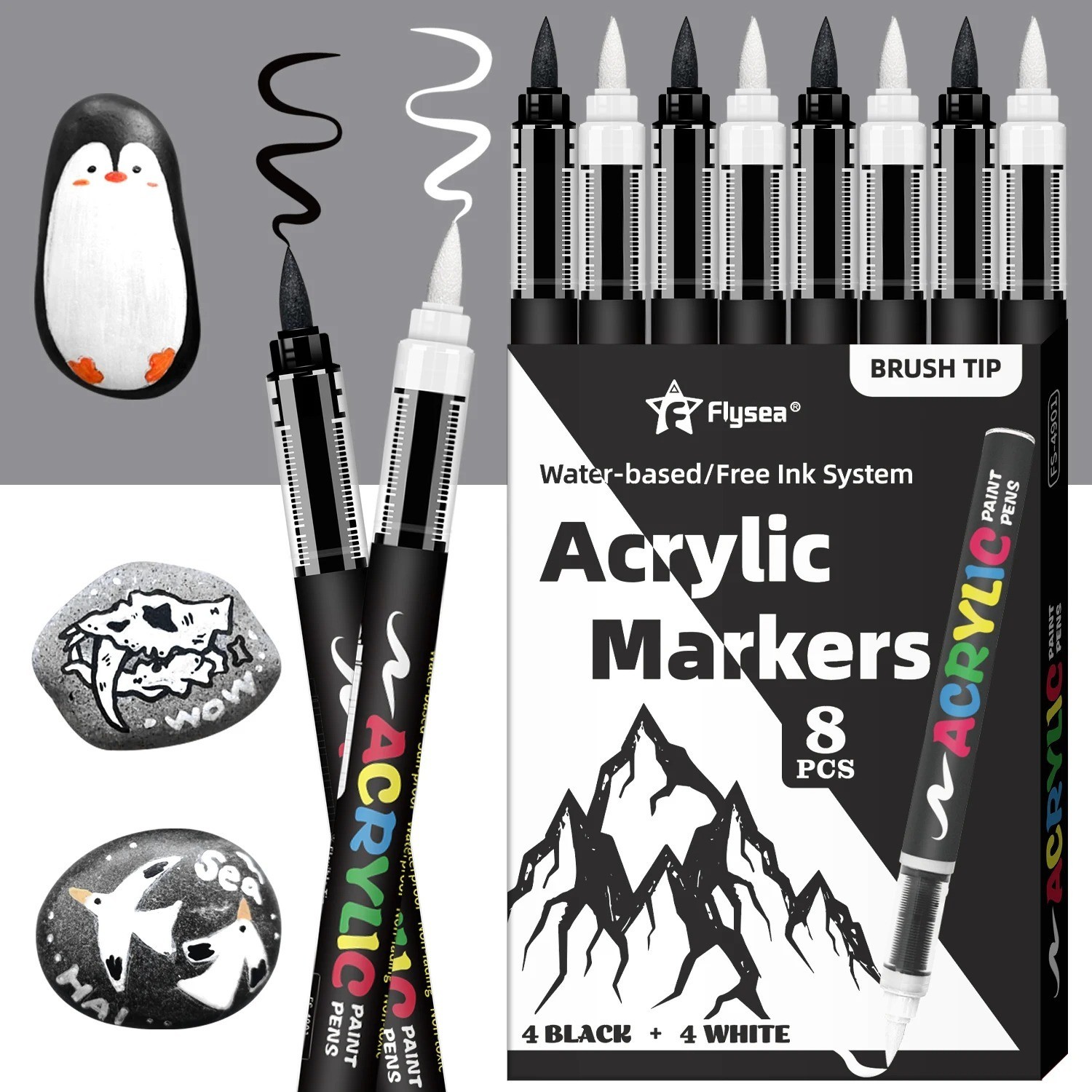 Black Paint Pens, 8 Pack 0.7Mm Acrylic Black Permanent Marker ,White Paint Pens