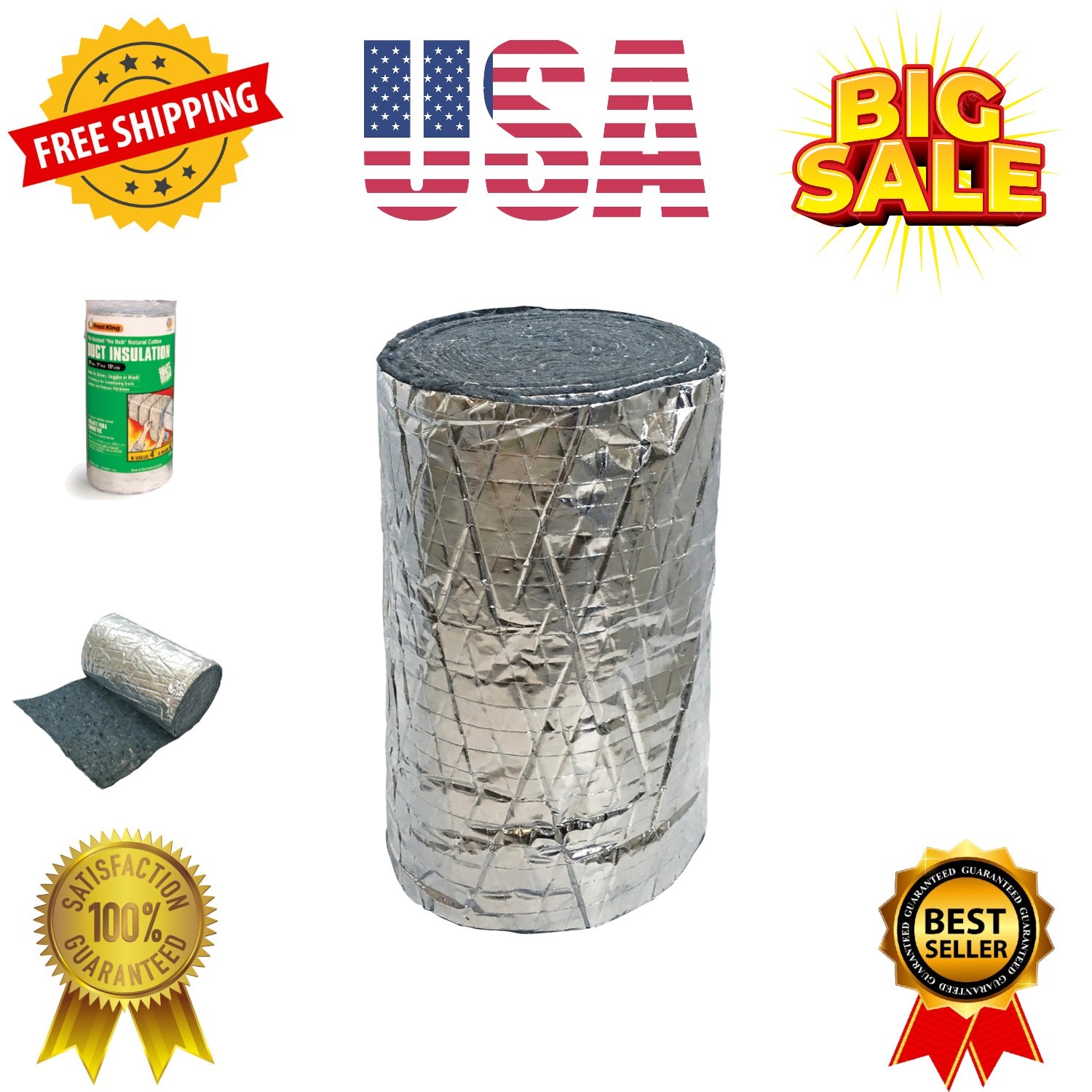 Foil Backed "No Itch" Natural Cotton Duct Wrap, 12-Inch x 1-Inch x 15-Feet