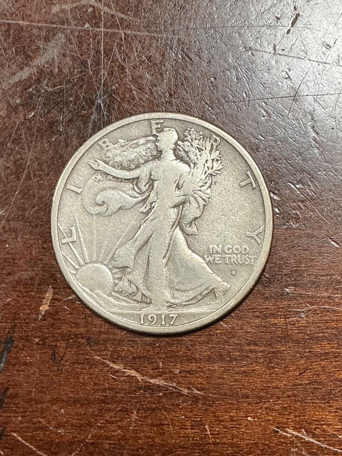1917 S WALKING HALF DOLLAR OBVERSE  CHOICE VF++ VERY SCARCE DATE