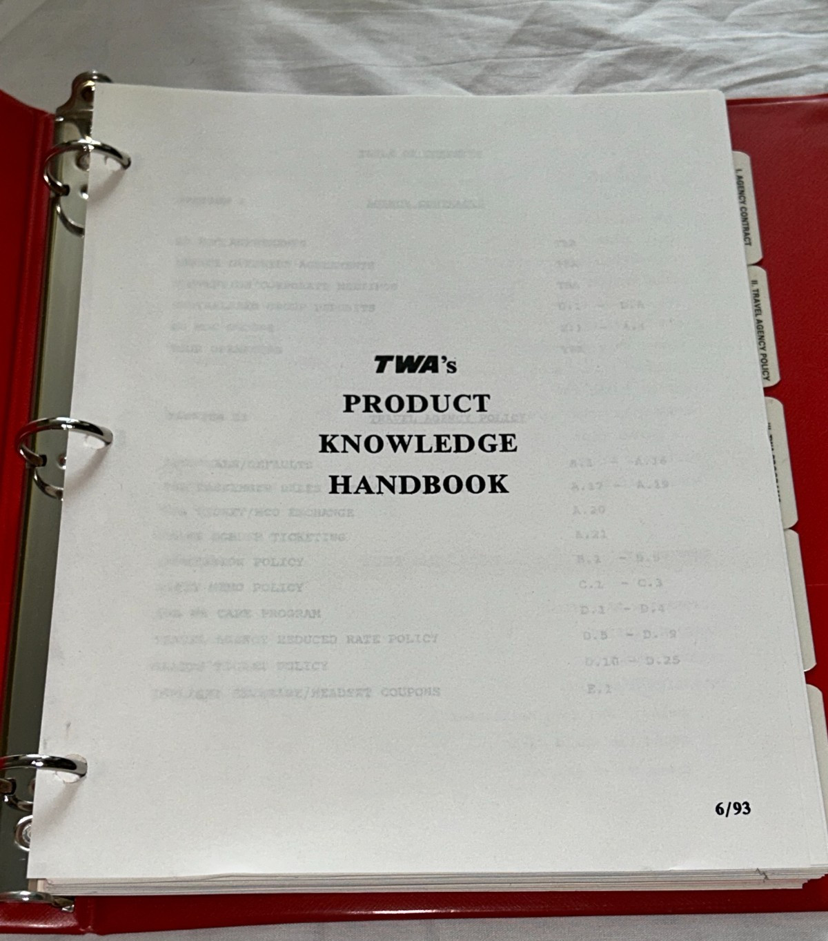 Vintage TWA Ring Binder Product Knowledge HandBook 1993